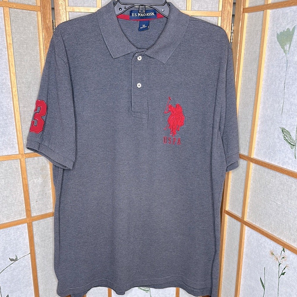 US POLO ASSASSIN ASSN MEN’S  RUGBY SHORT SLEEVE SHIRT SIZE XL GREY USPA BIG PONY